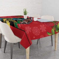 New Zealand Christmas In July Tablecloth Kowhai Tui Bird With Pohutukawa - Red