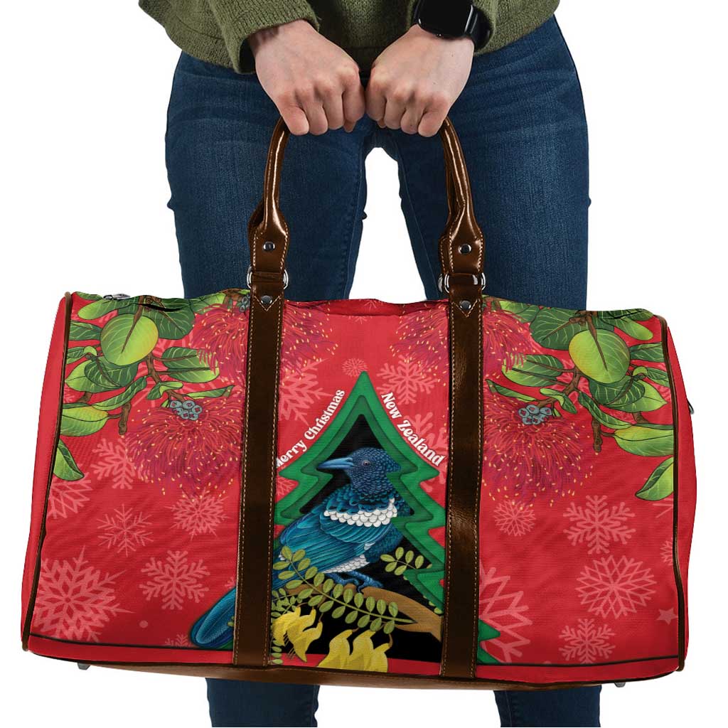 New Zealand Christmas In July Travel Bag Kowhai Tui Bird With Pohutukawa - Red - Polynesian Pride