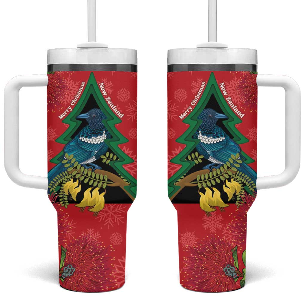 New Zealand Christmas In July Tumbler With Handle Kowhai Tui Bird With Pohutukawa - Red