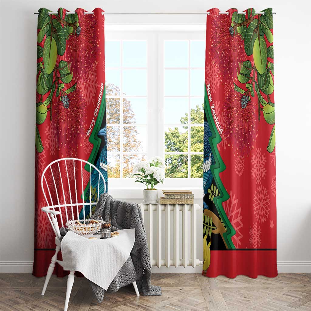 New Zealand Christmas In July Window Curtain Kowhai Tui Bird With Pohutukawa - Red