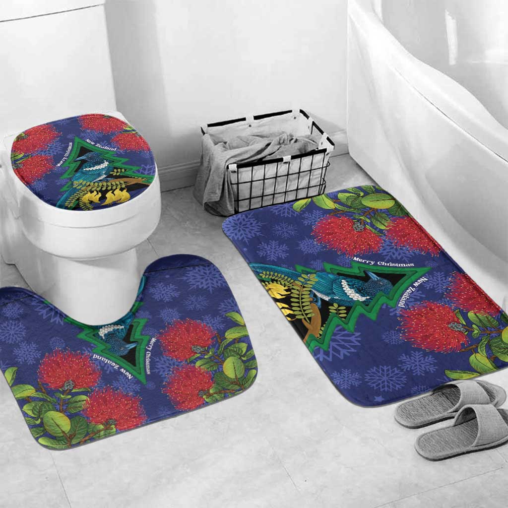 New Zealand Christmas In July Bathroom Set Kowhai Tui Bird With Pohutukawa - Blue - Polynesian Pride