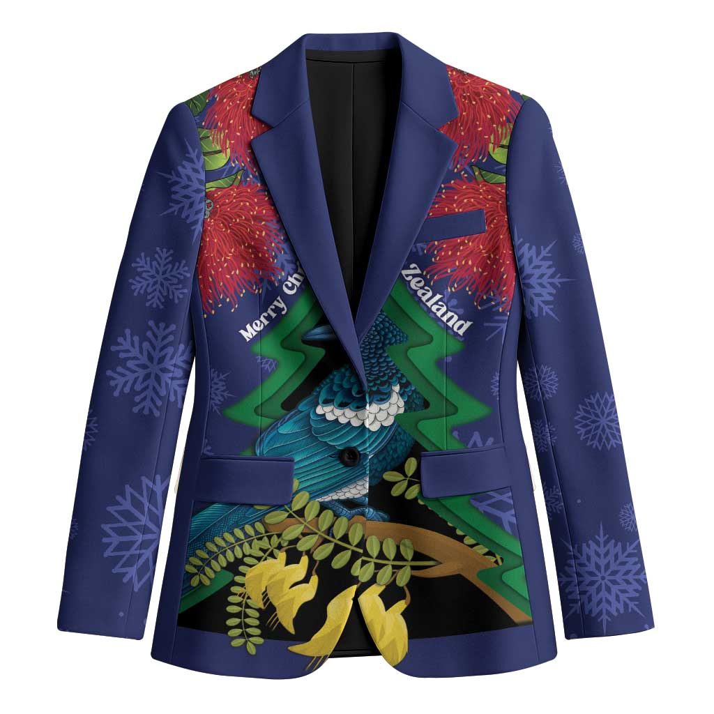 New Zealand Christmas In July Blazer Kowhai Tui Bird With Pohutukawa - Blue - Polynesian Pride