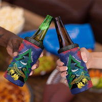 New Zealand Christmas In July 4 in 1 Can Cooler Tumbler Kowhai Tui Bird With Pohutukawa - Blue