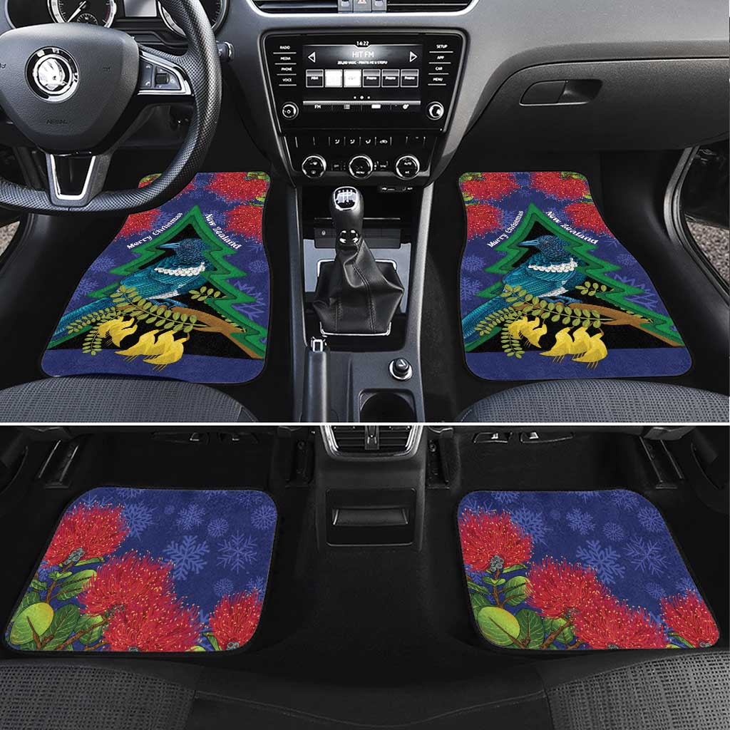 New Zealand Christmas In July Car Mats Kowhai Tui Bird With Pohutukawa - Blue