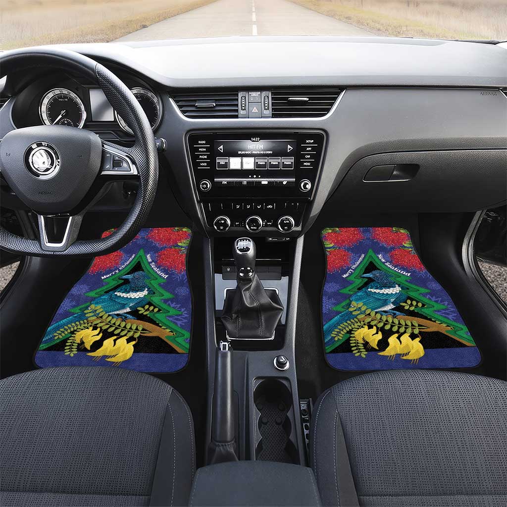 New Zealand Christmas In July Car Mats Kowhai Tui Bird With Pohutukawa - Blue