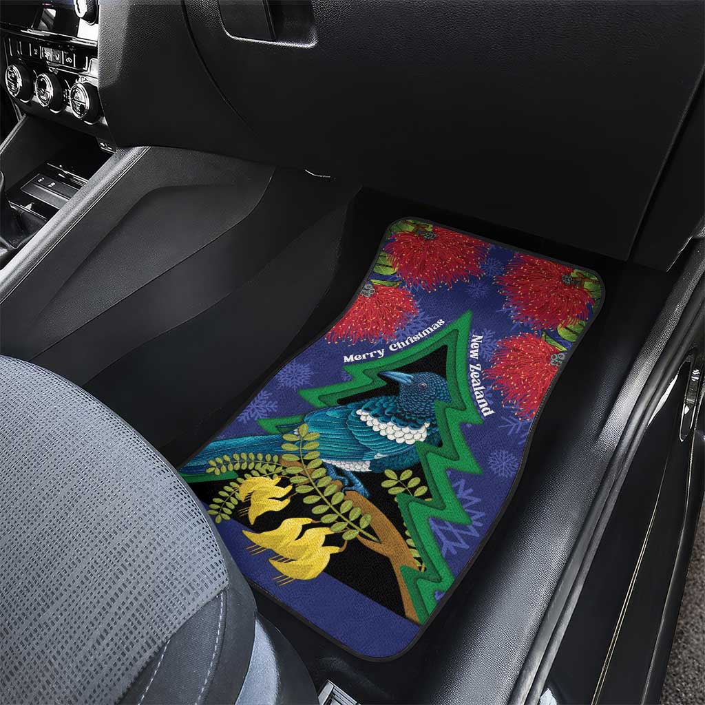 New Zealand Christmas In July Car Mats Kowhai Tui Bird With Pohutukawa - Blue