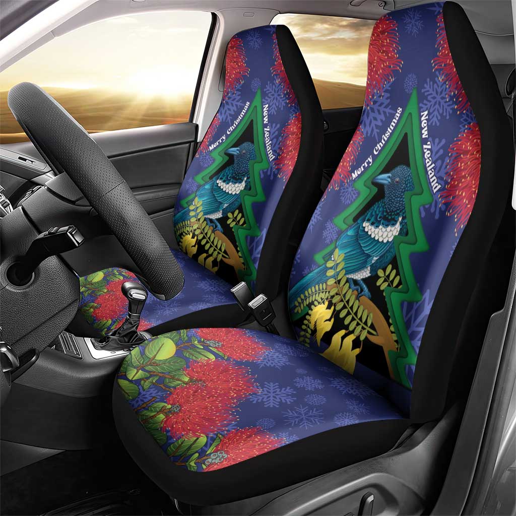 New Zealand Christmas In July Car Seat Cover Kowhai Tui Bird With Pohutukawa - Blue