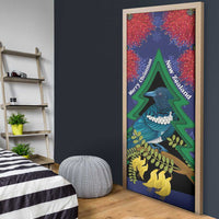 New Zealand Christmas In July Door Cover Kowhai Tui Bird With Pohutukawa - Blue - Polynesian Pride