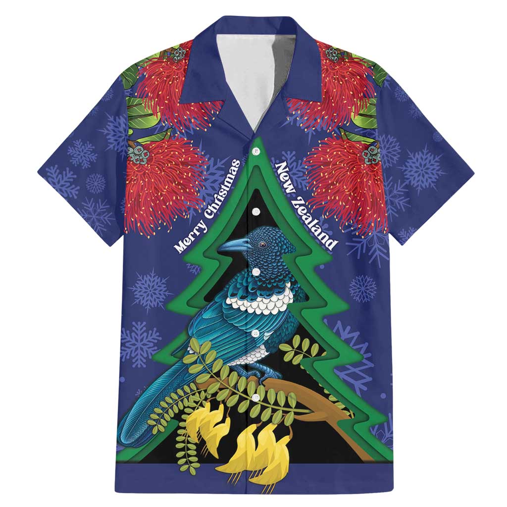 New Zealand Christmas In July Family Matching Mermaid Dress and Hawaiian Shirt Kowhai Tui Bird With Pohutukawa - Blue