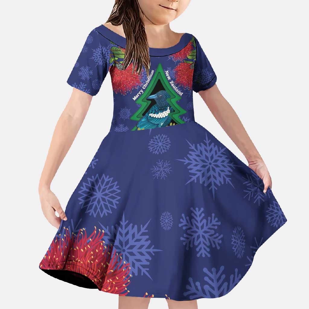 New Zealand Christmas In July Family Matching Summer Maxi Dress and Hawaiian Shirt Kowhai Tui Bird With Pohutukawa - Blue