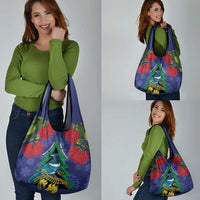 New Zealand Christmas In July Grocery Bag Kowhai Tui Bird With Pohutukawa - Blue