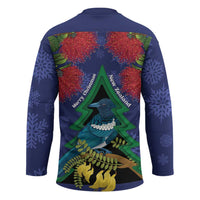 New Zealand Christmas In July Hockey Jersey Kowhai Tui Bird With Pohutukawa - Blue - Polynesian Pride