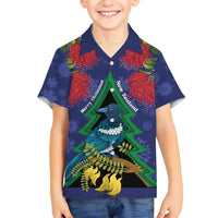New Zealand Christmas In July Kid Hawaiian Shirt Kowhai Tui Bird With Pohutukawa - Blue