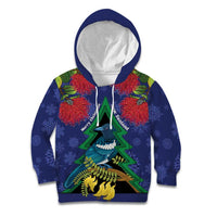 New Zealand Christmas In July Kid Hoodie Kowhai Tui Bird With Pohutukawa - Blue
