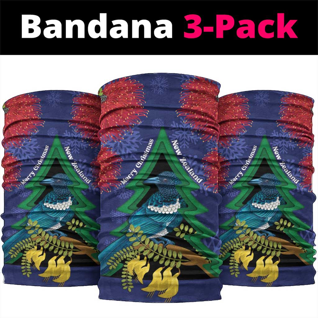 New Zealand Christmas In July Neck Gaiter Kowhai Tui Bird With Pohutukawa - Blue - Polynesian Pride