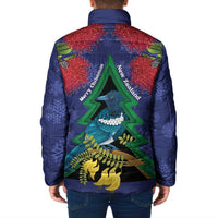 New Zealand Christmas In July Padded Jacket Kowhai Tui Bird With Pohutukawa - Blue - Polynesian Pride
