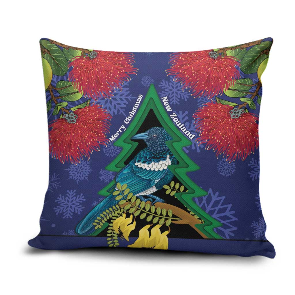New Zealand Christmas In July Pillow Cover Kowhai Tui Bird With Pohutukawa - Blue - Polynesian Pride