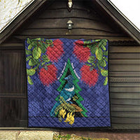 New Zealand Christmas In July Quilt Kowhai Tui Bird With Pohutukawa - Blue