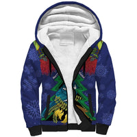 New Zealand Christmas In July Sherpa Hoodie Kowhai Tui Bird With Pohutukawa - Blue
