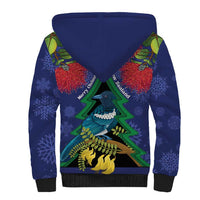 New Zealand Christmas In July Sherpa Hoodie Kowhai Tui Bird With Pohutukawa - Blue