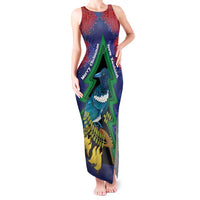 New Zealand Christmas In July Tank Maxi Dress Kowhai Tui Bird With Pohutukawa - Blue