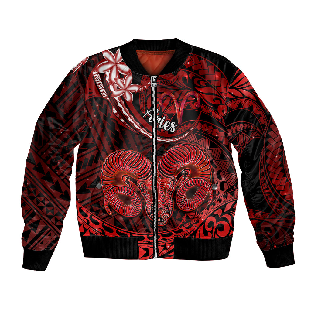 Polynesian Pride Aries Zodiac Bomber Jacket Astrological Sign Tribal Plumeria Red Galaxy LT14 Unisex Red - Polynesian Pride