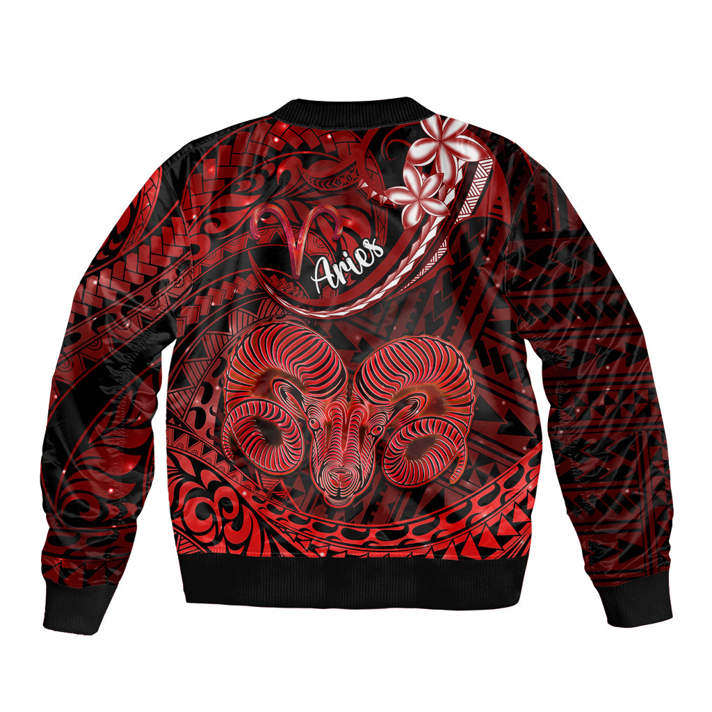 Polynesian Pride Aries Zodiac Bomber Jacket Astrological Sign Tribal Plumeria Red Galaxy LT14 - Polynesian Pride