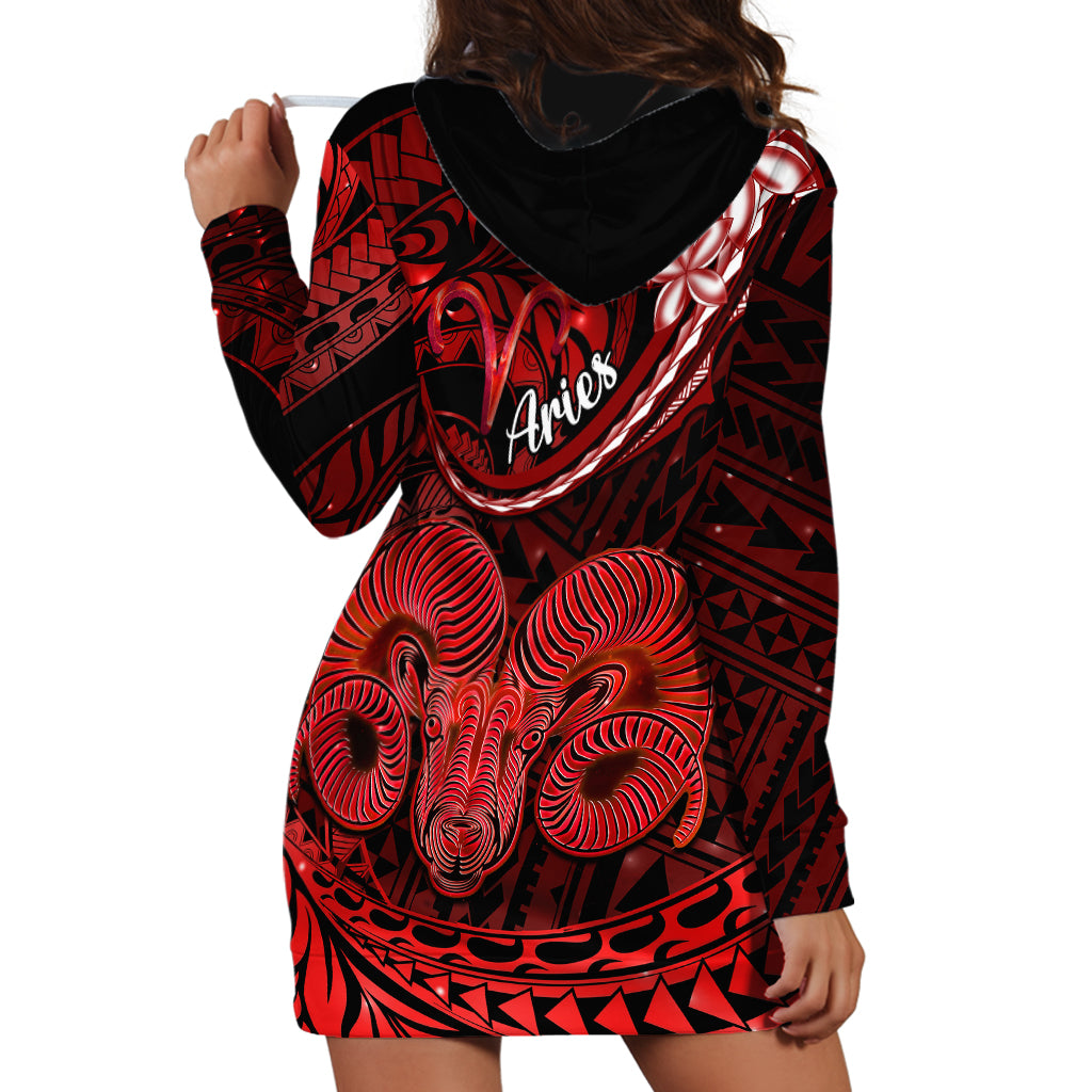 Polynesian Pride Aries Zodiac Hoodie Dress Astrological Sign Tribal Plumeria Red Galaxy LT14 - Polynesian Pride