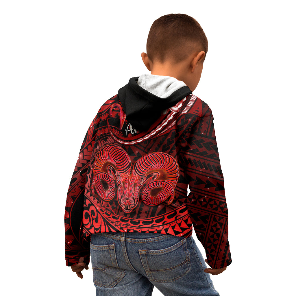 Polynesian Pride Aries Zodiac Kid Hoodie Astrological Sign Tribal Plumeria Red Galaxy LT14 - Polynesian Pride