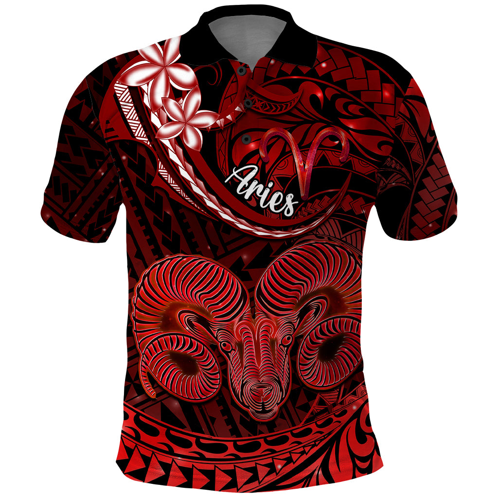 Polynesian Pride Aries Zodiac Polo Shirt Astrological Sign Tribal Plumeria Red Galaxy LT14 Red - Polynesian Pride