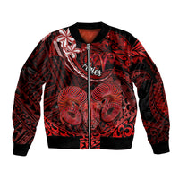 Polynesian Pride Aries Zodiac Sleeve Zip Bomber Jacket Astrological Sign Tribal Plumeria Red Galaxy LT14 Unisex Red - Polynesian Pride