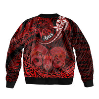 Polynesian Pride Aries Zodiac Sleeve Zip Bomber Jacket Astrological Sign Tribal Plumeria Red Galaxy LT14 - Polynesian Pride