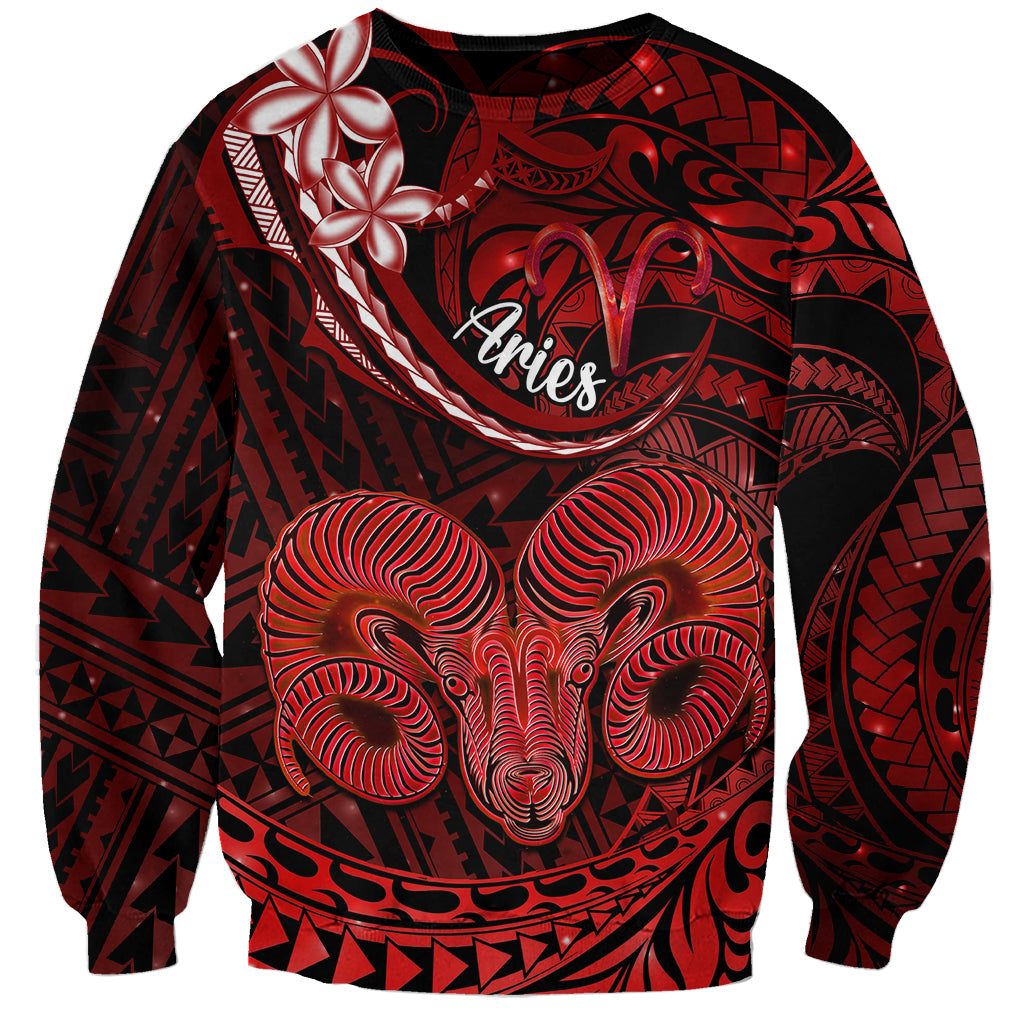 Polynesian Pride Aries Zodiac Sweatshirt Astrological Sign Tribal Plumeria Red Galaxy LT14 Unisex Red - Polynesian Pride