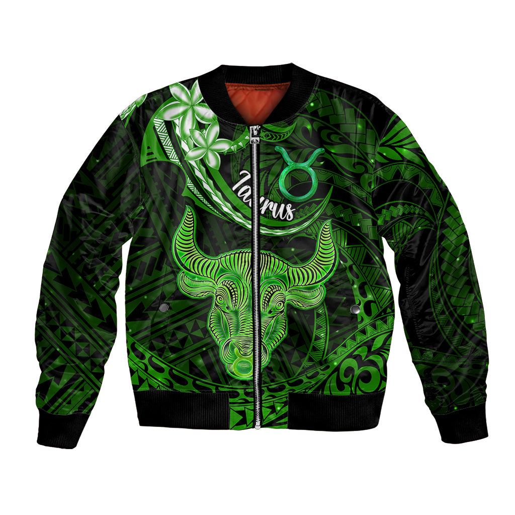 Polynesian Pride Taurus Zodiac Bomber Jacket Astrological Sign Tribal Plumeria Green Galaxy LT14 Unisex Green - Polynesian Pride