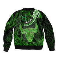 Polynesian Pride Taurus Zodiac Bomber Jacket Astrological Sign Tribal Plumeria Green Galaxy LT14 - Polynesian Pride