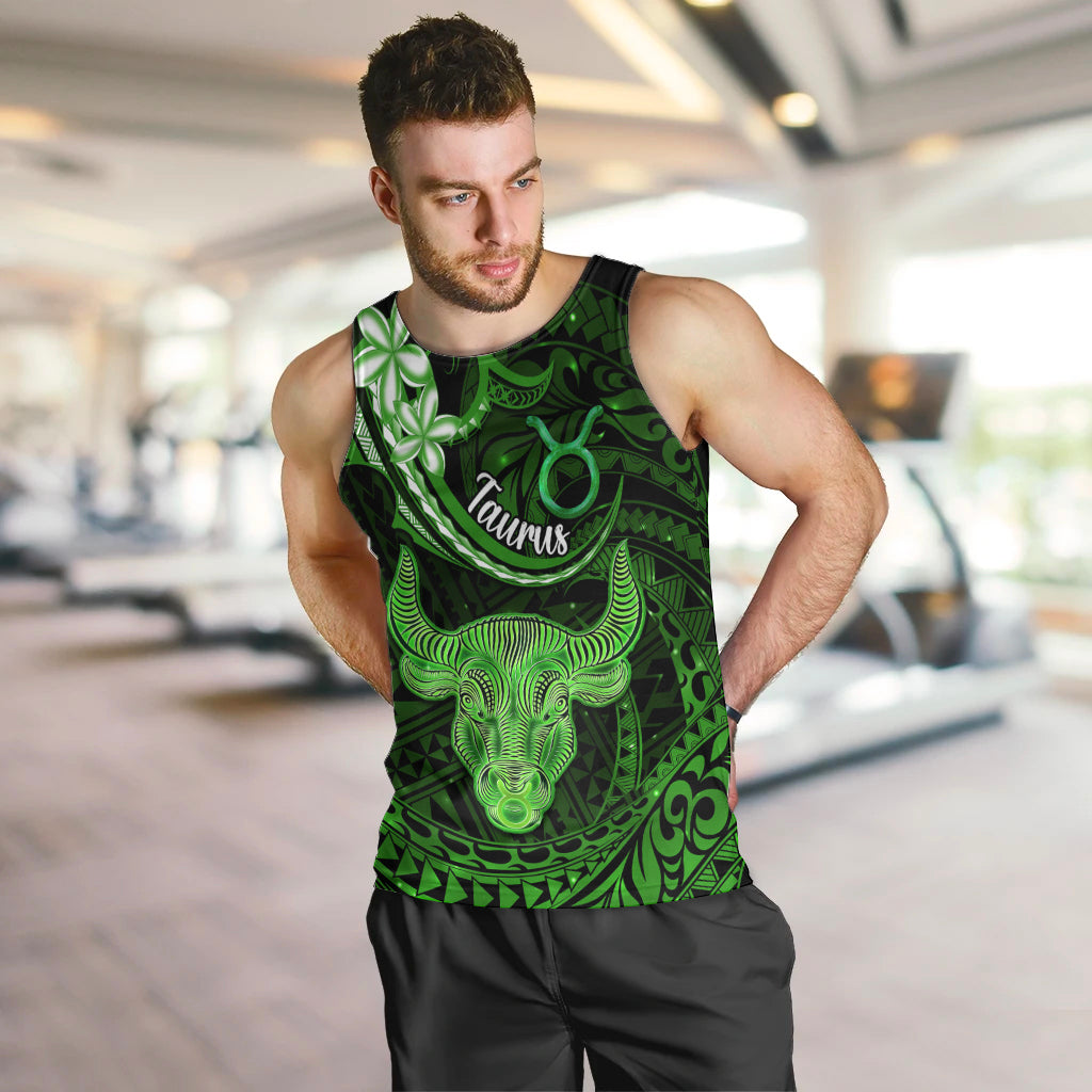 Polynesian Pride Taurus Zodiac Men Tank Top Astrological Sign Tribal Plumeria Green Galaxy LT14 - Polynesian Pride