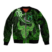 Polynesian Pride Taurus Zodiac Sleeve Zip Bomber Jacket Astrological Sign Tribal Plumeria Green Galaxy LT14 Unisex Green - Polynesian Pride