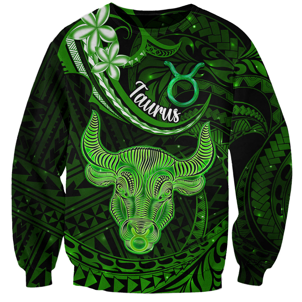 Polynesian Pride Taurus Zodiac Sweatshirt Astrological Sign Tribal Plumeria Green Galaxy LT14 Unisex Green - Polynesian Pride