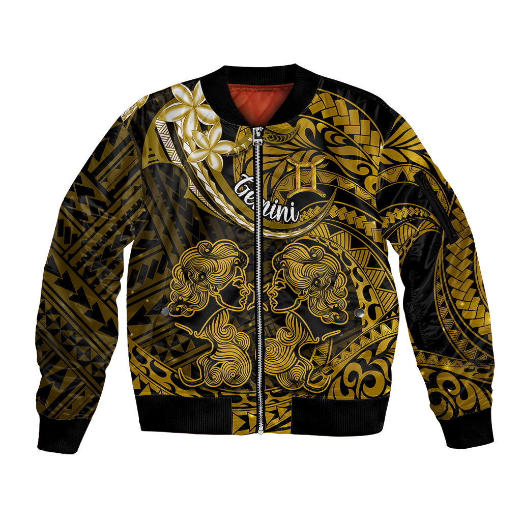 Polynesian Pride Gemini Zodiac Sleeve Zip Bomber Jacket Astrological Sign Tribal Plumeria Gold Galaxy LT14 Unisex Gold - Polynesian Pride