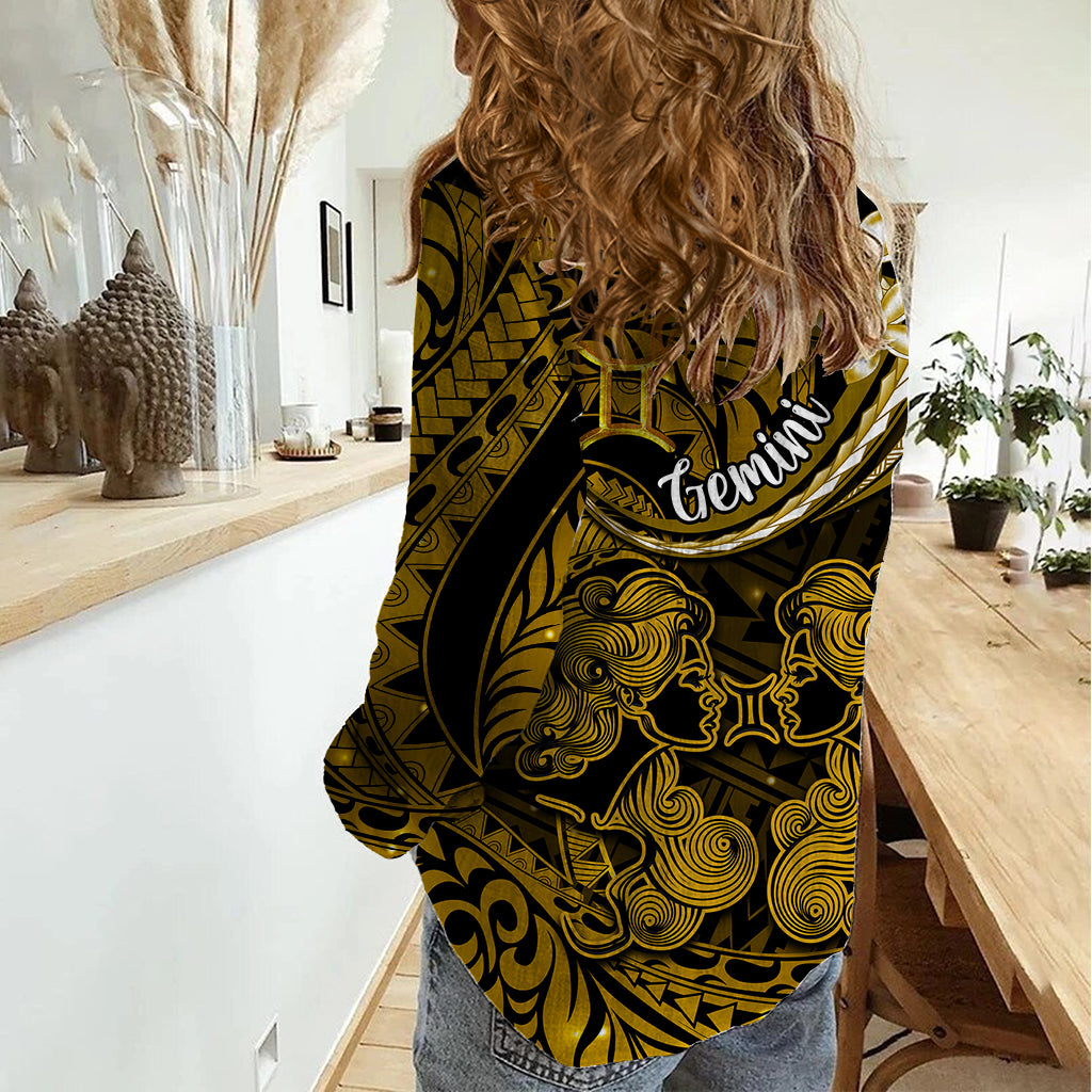 Polynesian Pride Gemini Zodiac Women Casual Shirt Astrological Sign Tribal Plumeria Gold Galaxy LT14 - Polynesian Pride