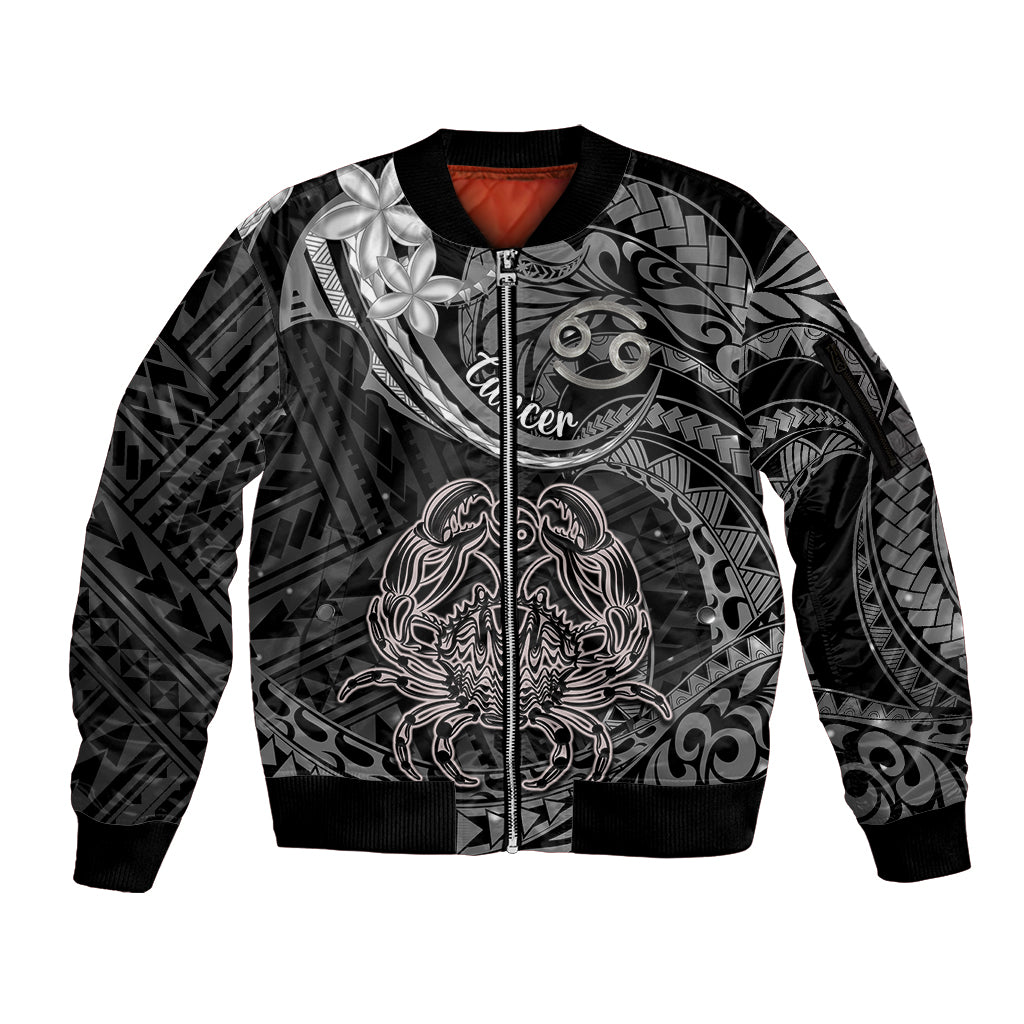 Polynesian Pride Cancer Zodiac Sleeve Zip Bomber Jacket Astrological Sign Tribal Plumeria Grey Galaxy LT14 Unisex Grey - Polynesian Pride