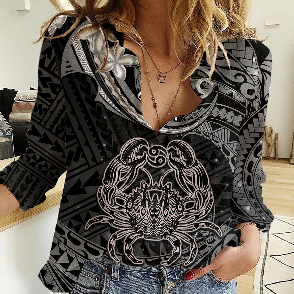 Polynesian Pride Cancer Zodiac Women Casual Shirt Astrological Sign Tribal Plumeria Grey Galaxy LT14 Female Grey - Polynesian Pride