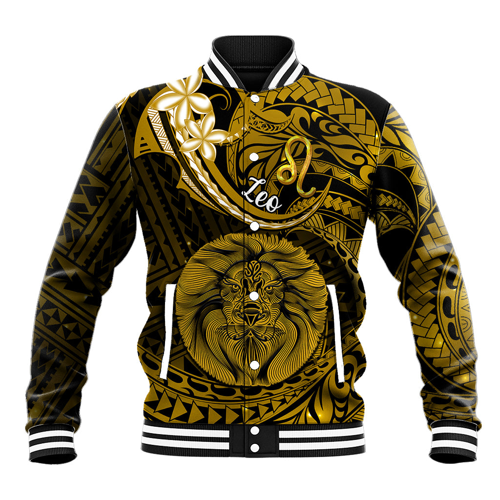 Polynesian Pride Leo Zodiac Baseball Jacket Astrological Sign Tribal Plumeria Gold Galaxy LT14 Unisex Gold - Polynesian Pride