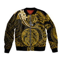 Polynesian Pride Leo Zodiac Sleeve Zip Bomber Jacket Astrological Sign Tribal Plumeria Gold Galaxy LT14 Unisex Gold - Polynesian Pride