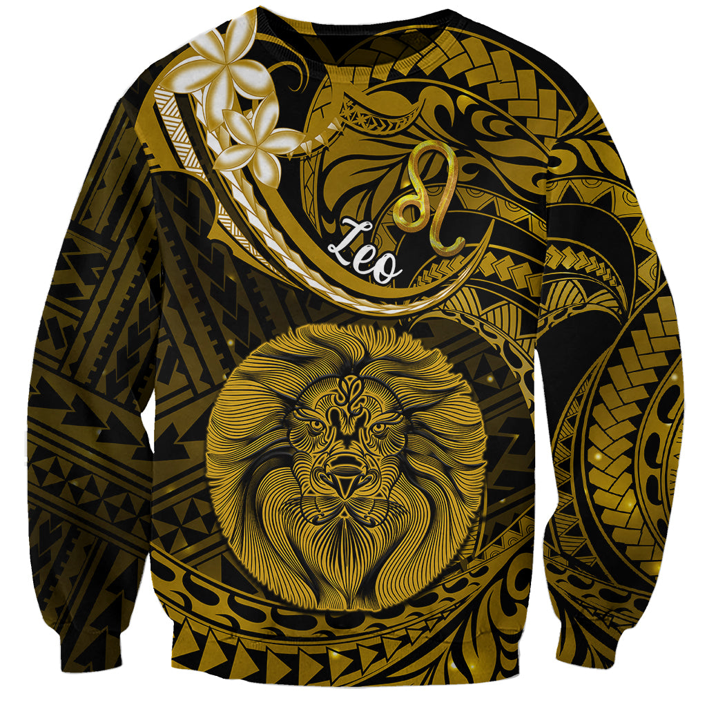 Polynesian Pride Leo Zodiac Sweatshirt Astrological Sign Tribal Plumeria Gold Galaxy LT14 Unisex Gold - Polynesian Pride