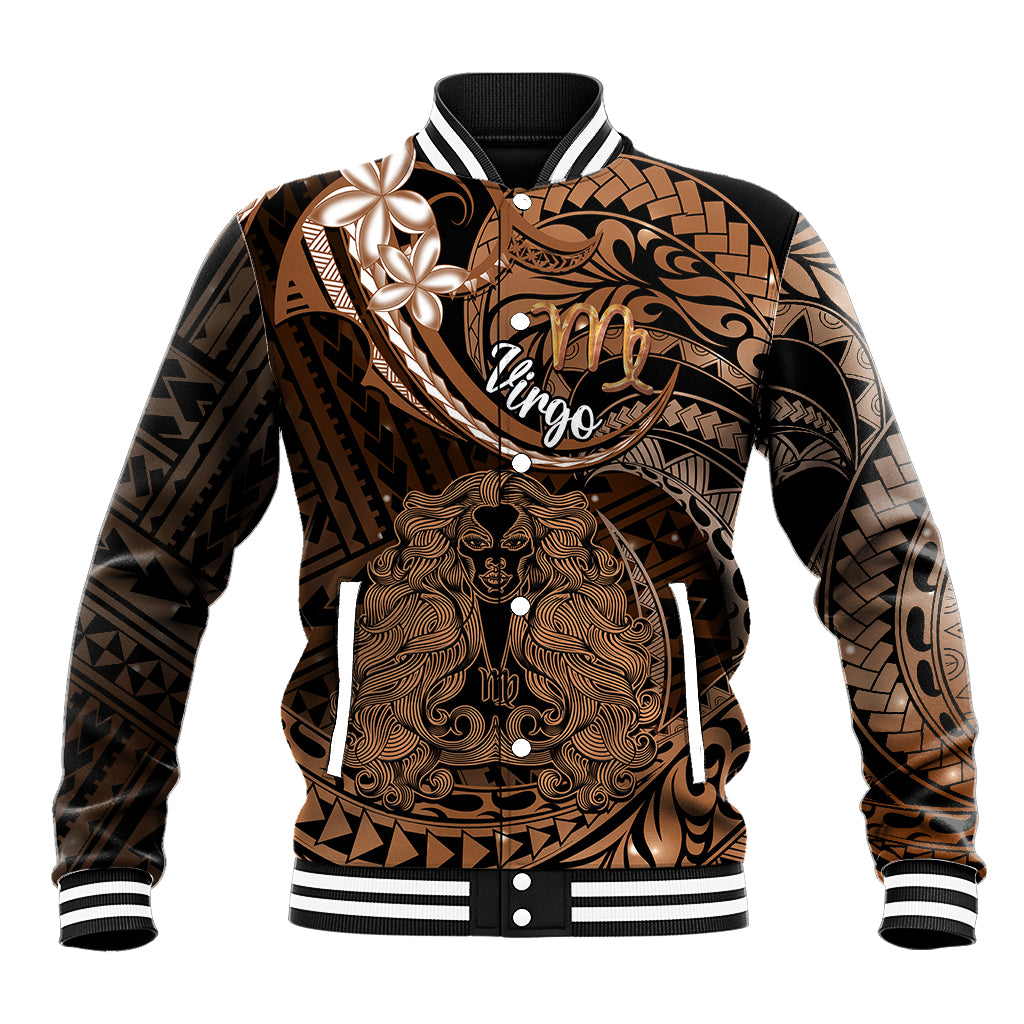Polynesian Pride Virgo Zodiac Baseball Jacket Astrological Sign Tribal Plumeria Brown Galaxy LT14 Unisex Brown - Polynesian Pride