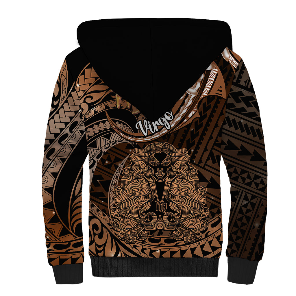 Polynesian Pride Virgo Zodiac Sherpa Hoodie Astrological Sign Tribal Plumeria Brown Galaxy LT14 - Polynesian Pride