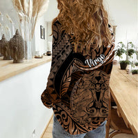 Polynesian Pride Virgo Zodiac Women Casual Shirt Astrological Sign Tribal Plumeria Brown Galaxy LT14 - Polynesian Pride