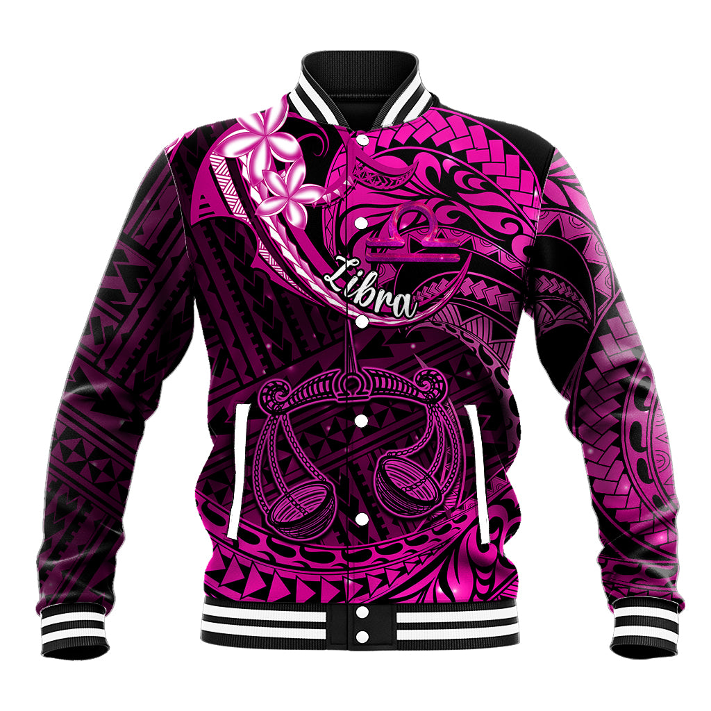 Polynesian Pride Libra Zodiac Baseball Jacket Astrological Sign Tribal Plumeria Pink Galaxy LT14 Unisex Pink - Polynesian Pride