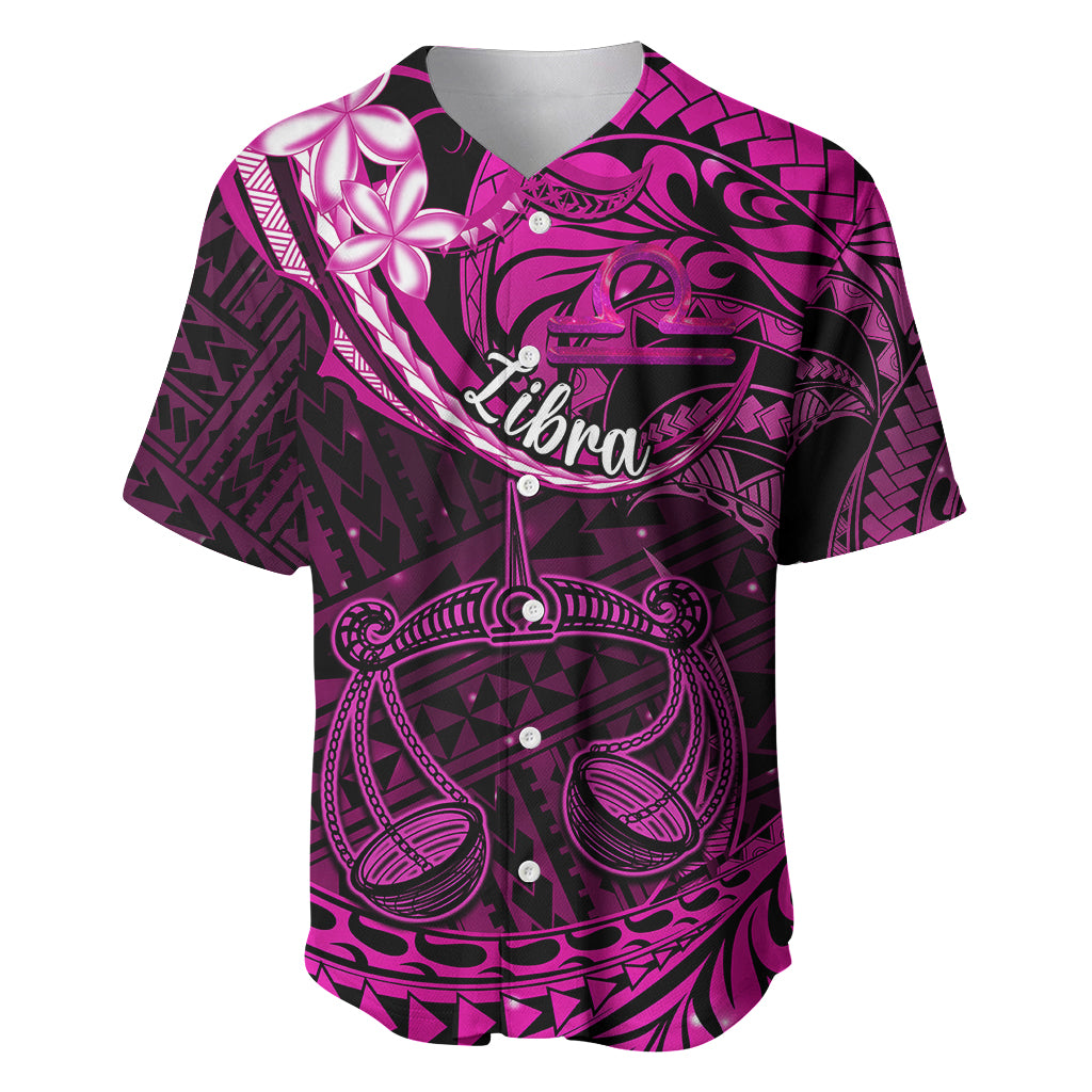 Polynesian Pride Libra Zodiac Baseball Jersey Astrological Sign Tribal Plumeria Pink Galaxy LT14 Pink - Polynesian Pride